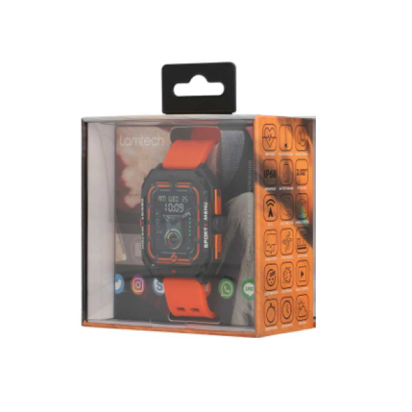 LAMTECH SPORT WATCH BT5.1 WITH HEALTH SENSOR & SPORT TRACKING SQUARE TFT 2.02' DISPLAY B.ORANGE